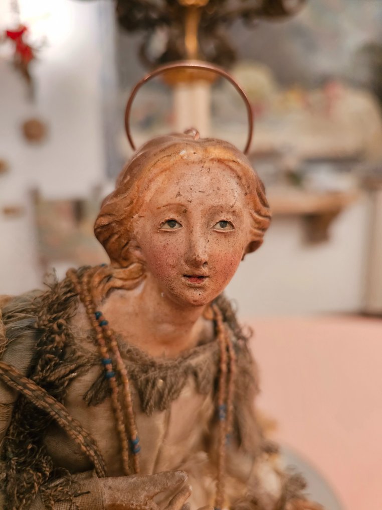 雕刻, Madonna del XVIII secolo - 30 cm - 木, 陶器, 古代布料 - 1700 #1.2