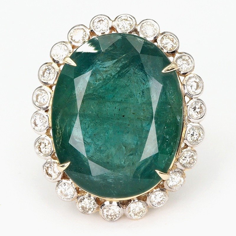 "Lotus Lab" - Rich Green Emerald 23.36 Ct & Diamond Combo - Ring - 14 karat Gull, Hvitt gull #1.1
