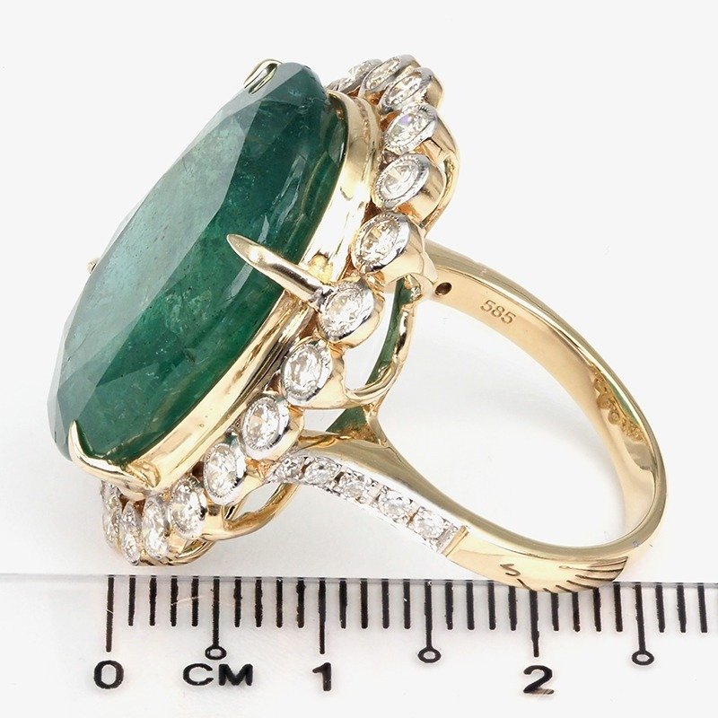 "Lotus Lab" - Rich Green Emerald 23.36 Ct & Diamond Combo - Ring - 14 karat Gull, Hvitt gull #2.1