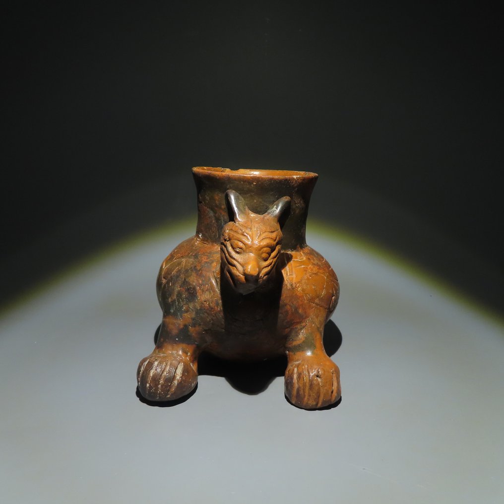 Toltèque Céramique Récipient en forme de chien. 700-1200 après JC. 13cm. Licence d'importation espagnole. #1.2