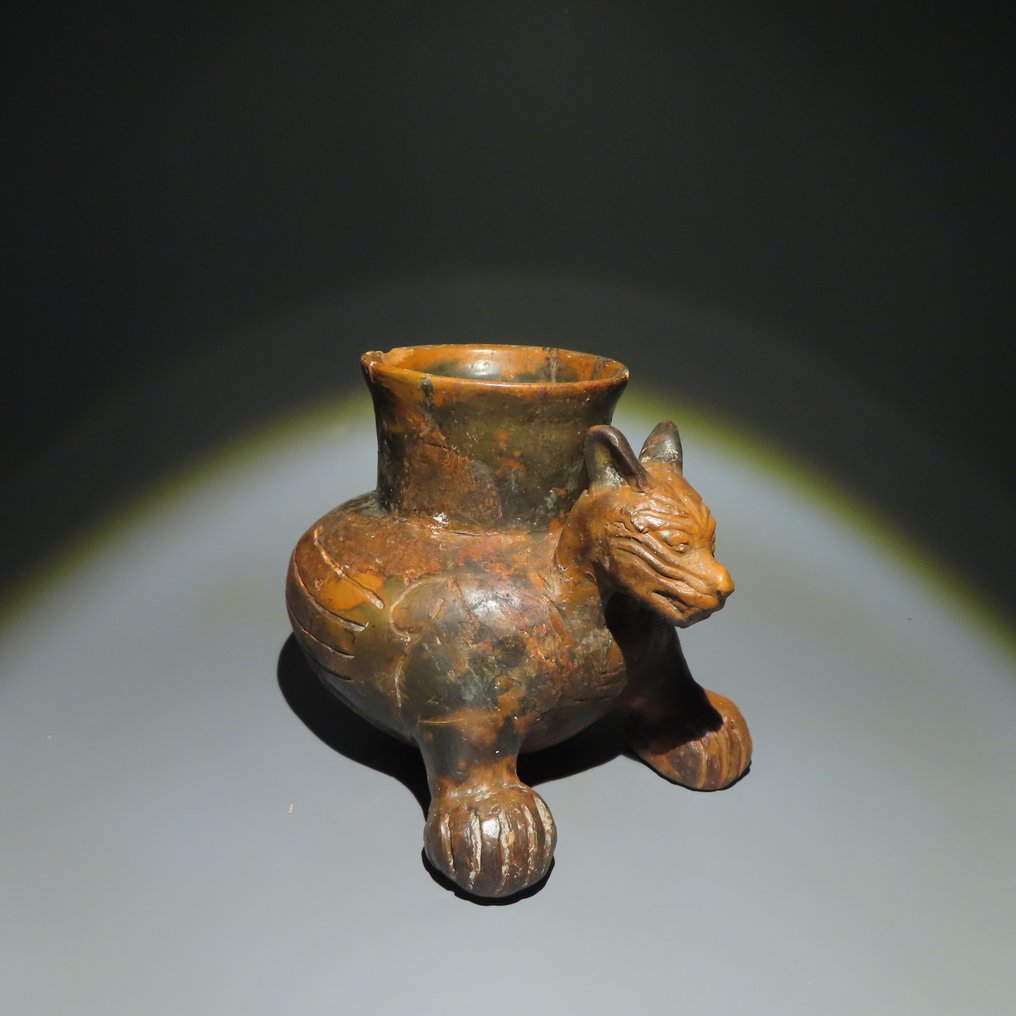 Tolteca Keramik Hundformat kärl. 700-1200 e.Kr. 13 cm. Spansk importlicens. #1.1