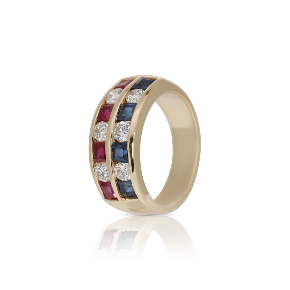 Ring - 18 kt. Yellow gold -  1.42ct. tw. Diamond  (Natural) - Ruby #2.1