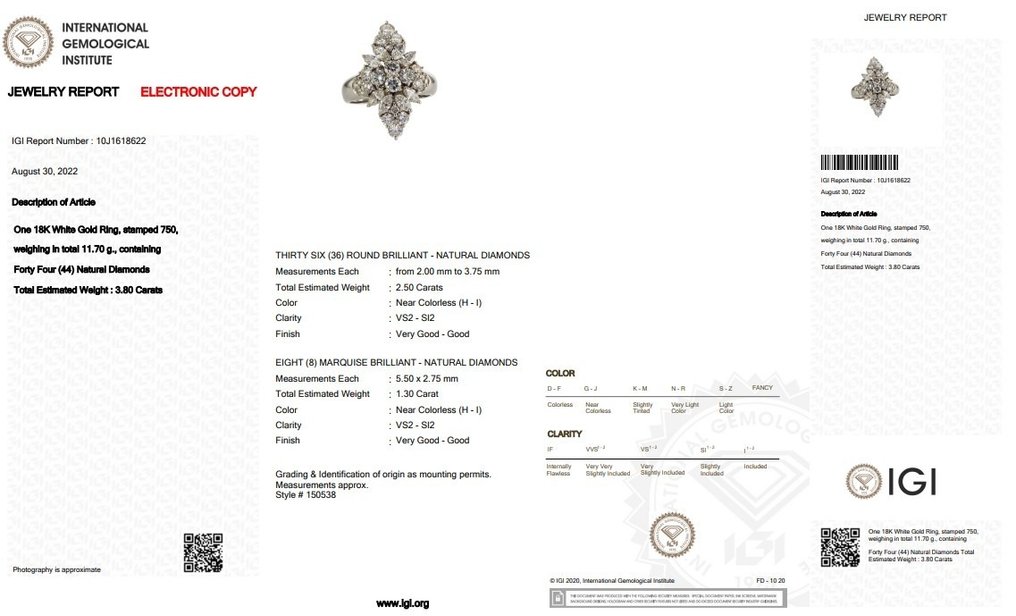 IGI Certificate - 3.80 total carat weight of Natural Diamonds - 18K包金 白金 - 戒指 - 2.50 ct 钻石 #2.1