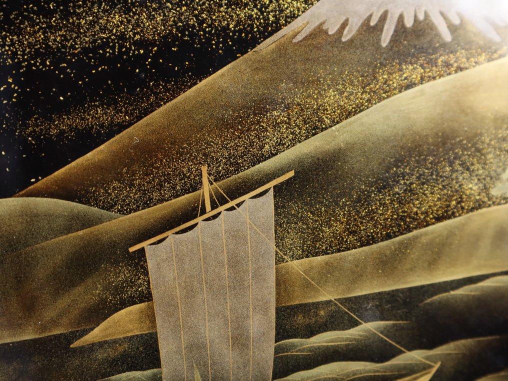 Pair of Mt. Fuji Landscape Maki-e Rectangular Trays with Wooden Box - 托盘 - 漆木 #4.3