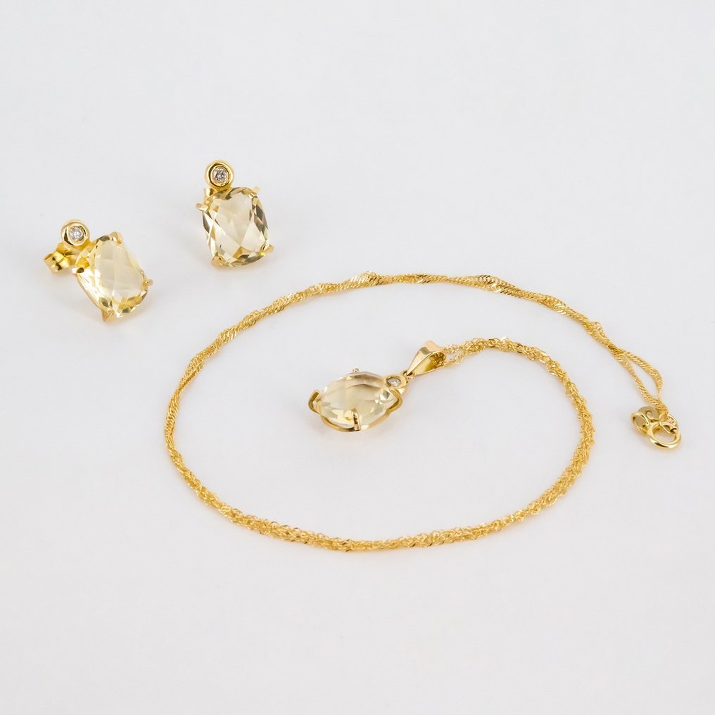 Parure di gioielli da 2 pezzi - 18 carati Oro giallo Diamante  (Naturale) - Quarzo citrino #1.1