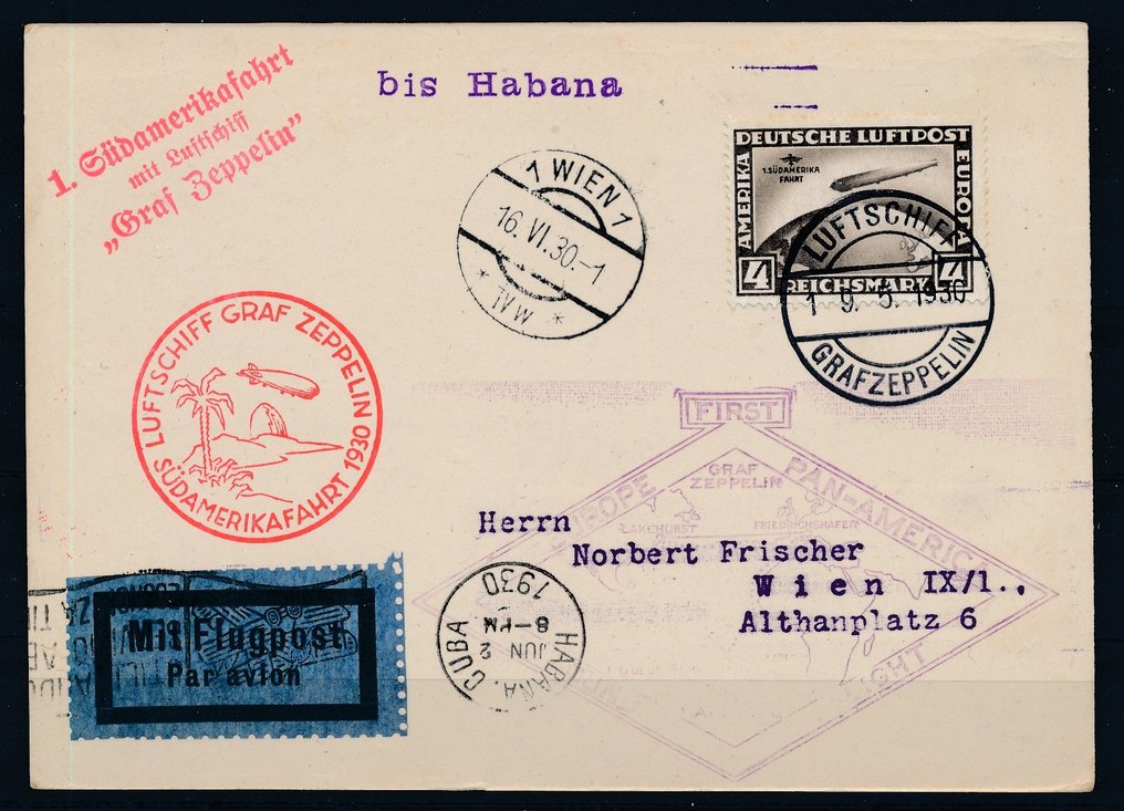 德意志帝國 1930 - 1. 南美之旅，4RM参加首次南美之旅，状态良好，降落在哈瓦那。 - Michel Nr. 439 #1.0