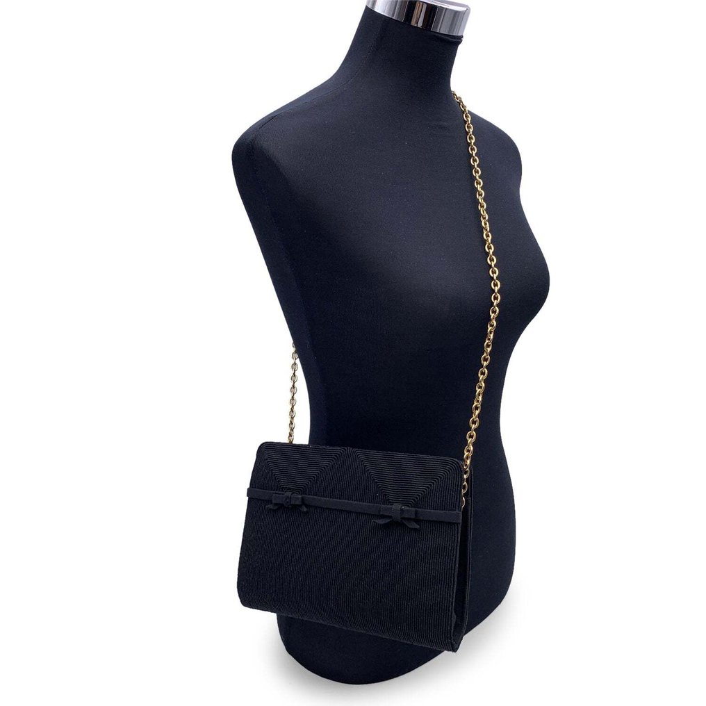 Gucci - Vintage Black Fabric Bows Evening Bag with Chain Strap - Geantă de umăr #1.2