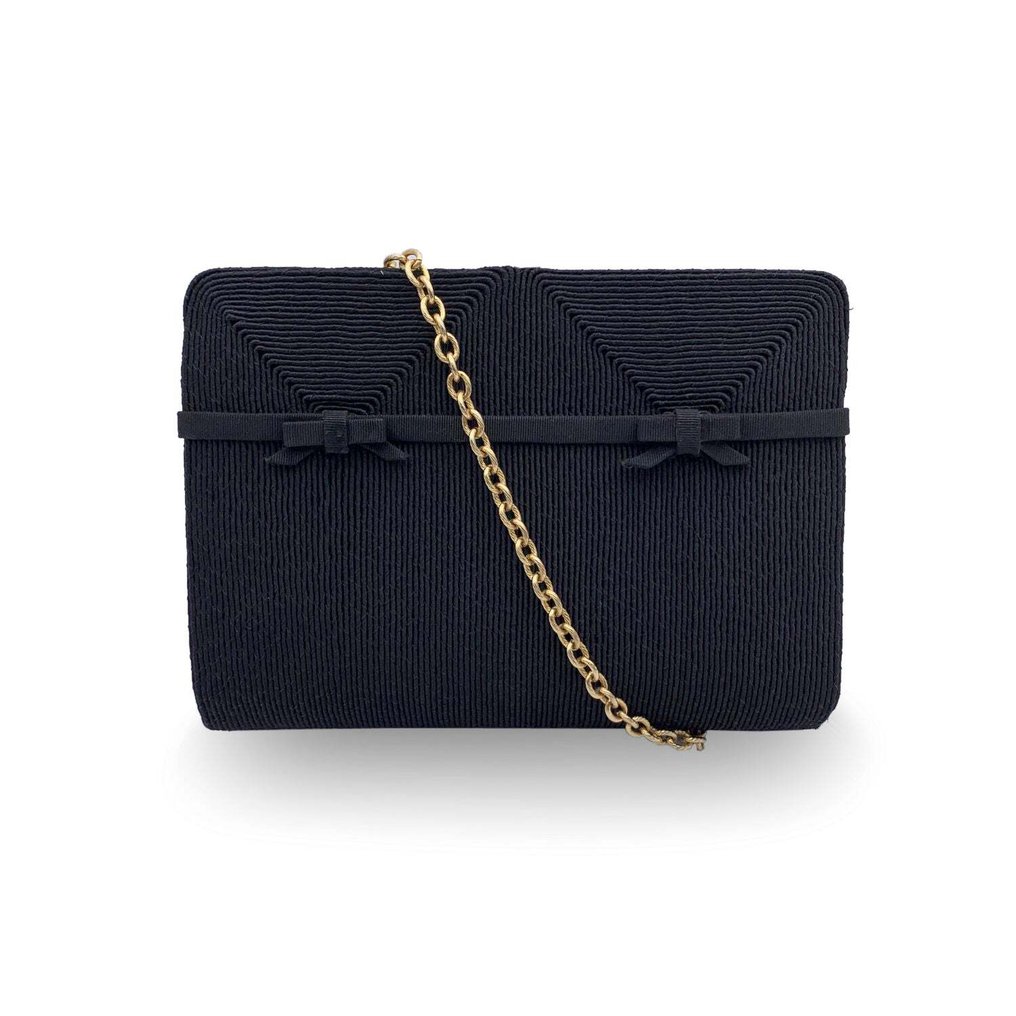 Gucci - Vintage Black Fabric Bows Evening Bag with Chain Strap - Geantă de umăr #1.1