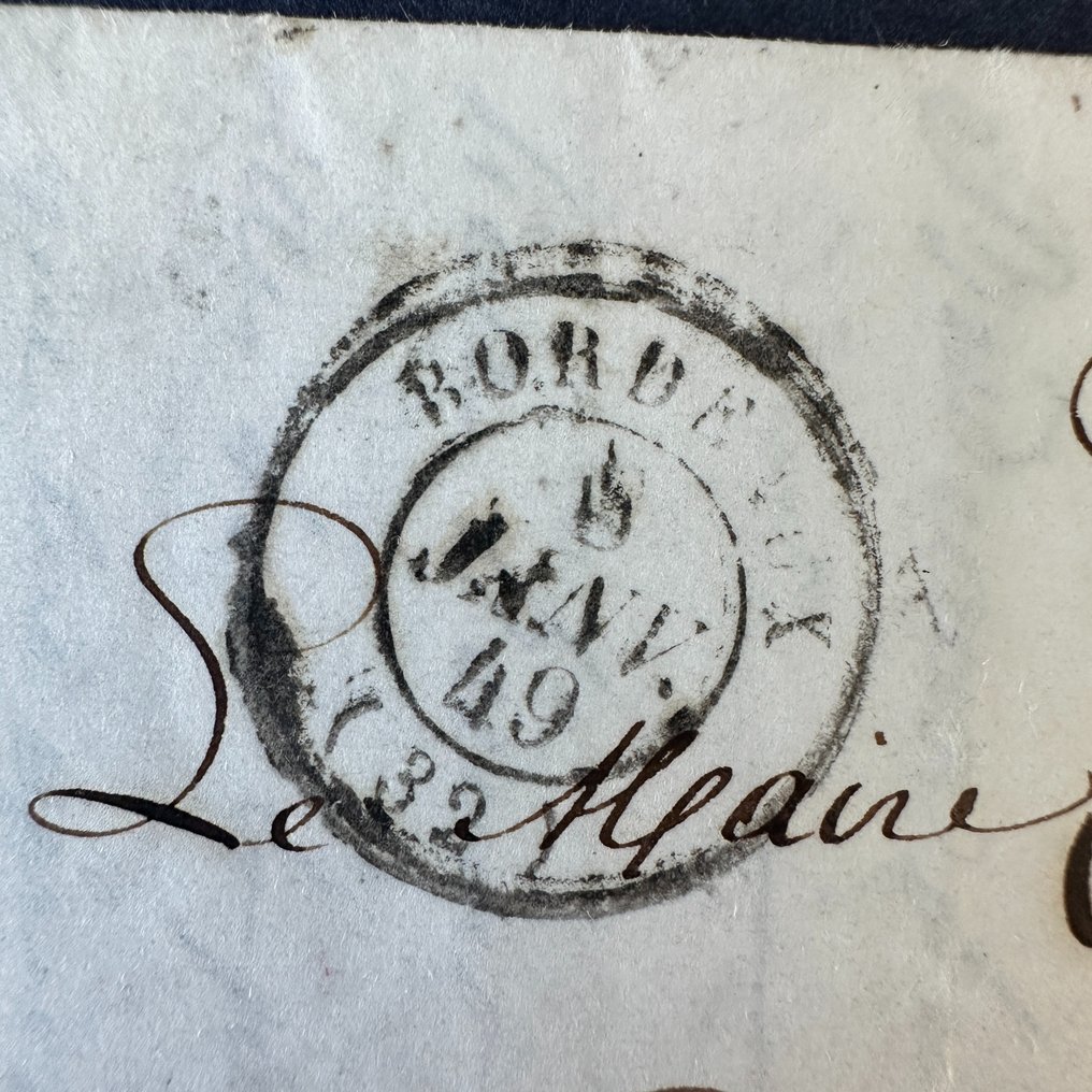 Γαλλία  - Επιστολή Y&T 3 "8 Ιανουαρίου 1849" OBL de Bordeaux - B/TB με υπογραφή Scheller #2.1