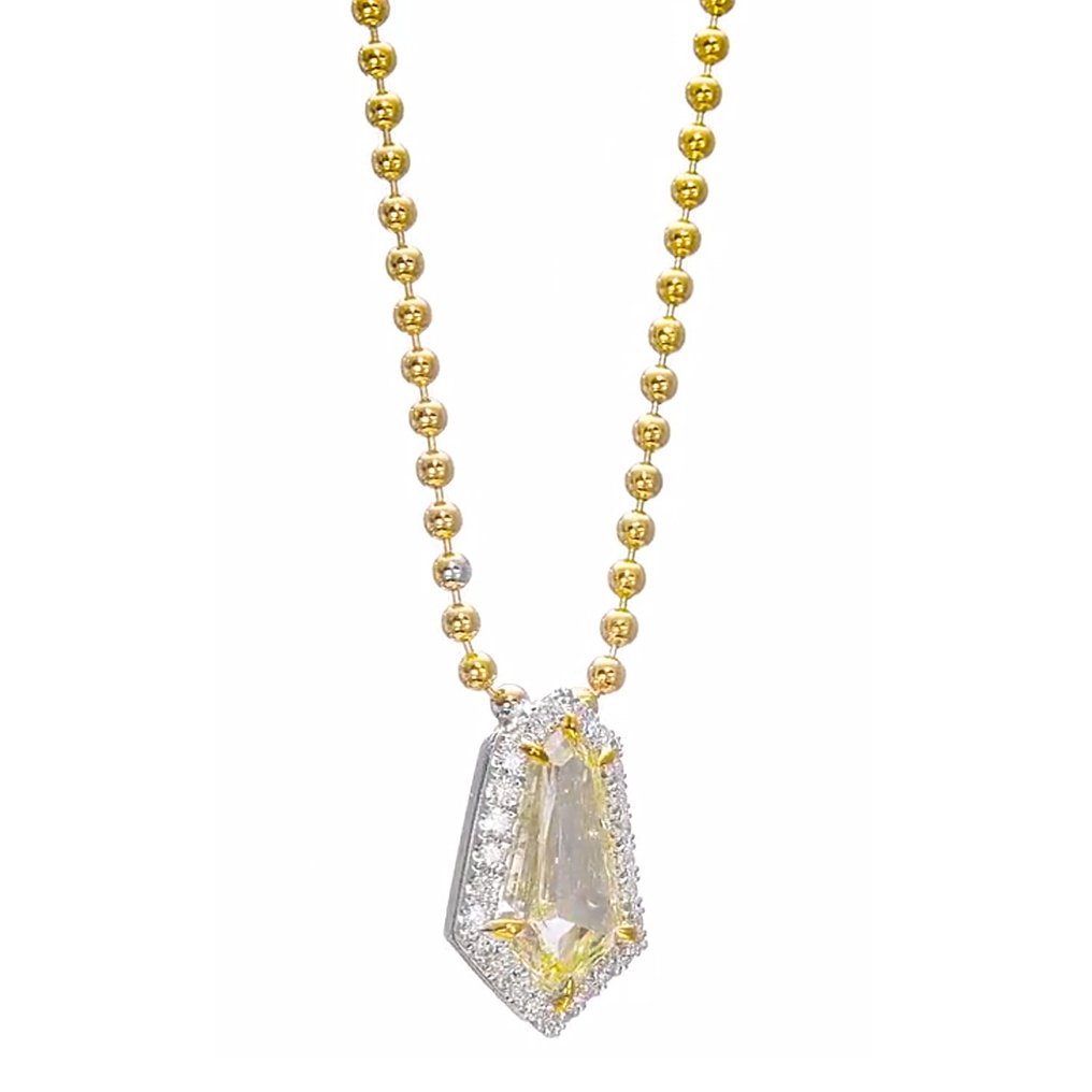 Halskette mit Anhänger Gelbgold Diamant  (Natürlich farbig) #1.2