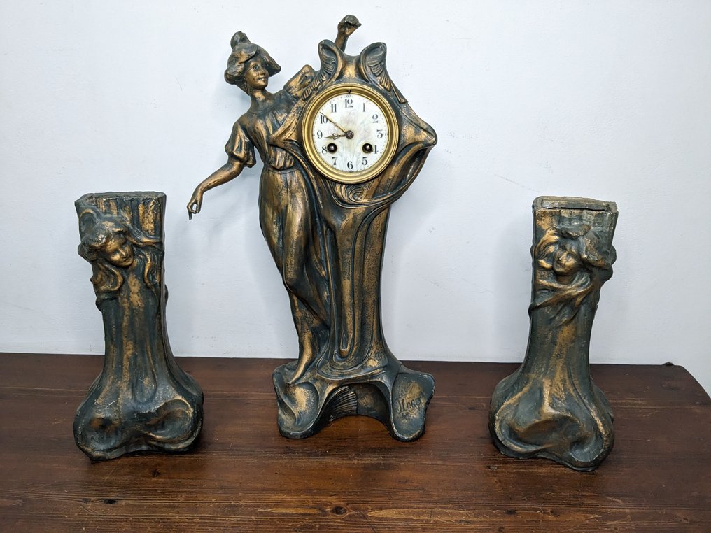 Reloj de repisa de chimenea  (3) - Francesco Flora -  Art Nouveau antimonio - 1850 - 1900 #2.2