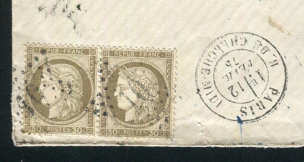 法國 1875 - 從巴黎到斯德哥爾摩的精美且罕見的信件，附有一對 n° 56 #2.1