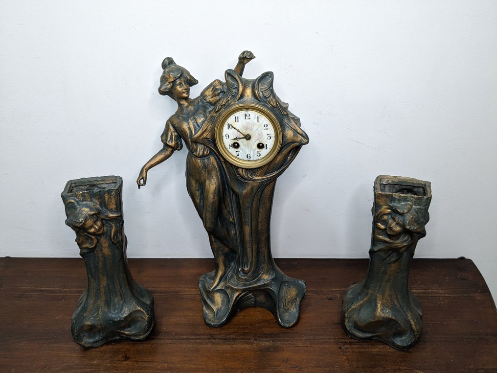 Reloj de repisa de chimenea  (3) - Francesco Flora -  Art Nouveau antimonio - 1850 - 1900 #2.1