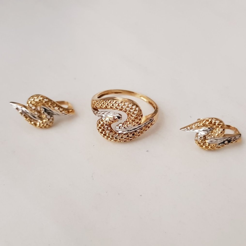 Drop fülbevaló - 18 kt. Fehér arany, Sárga arany #1.0