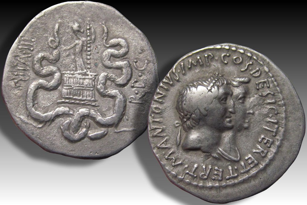 Rooman tasavalta. Marc Antony and Octavia. Tetradrachm Ionia, Ephesus mint circa 39 B.C. #2.1