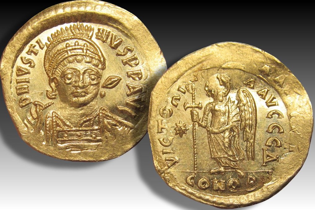 Det Byzantiske Rike. Justin I (AD 518-527). Solidus Constantinople mint officina Δ (= 4th) circa 522-527 A.D. #2.1