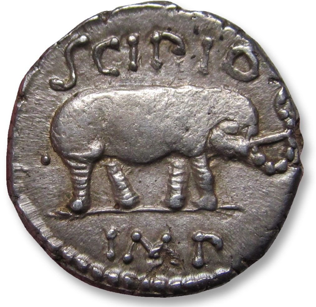 Rooman tasavalta. Q. Caecilius Metellus Pius Scipio, 47-46 eaa.. Denarius - well centered and beautifully struck example of this Imperatiorial cointype - #1.2