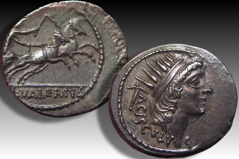 Republika Rzymska. L. Valerius Acisculus. Denarius Rome 45 B.C. - beautifully struck scarcer cointype - #2.1