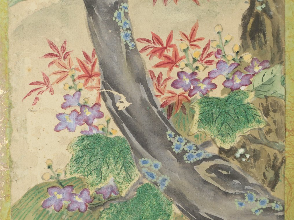 Byōbu-Faltschirm - Blumen- und Landschaftsdesign mit Künstlersiegel - Papier - Japan #3.2