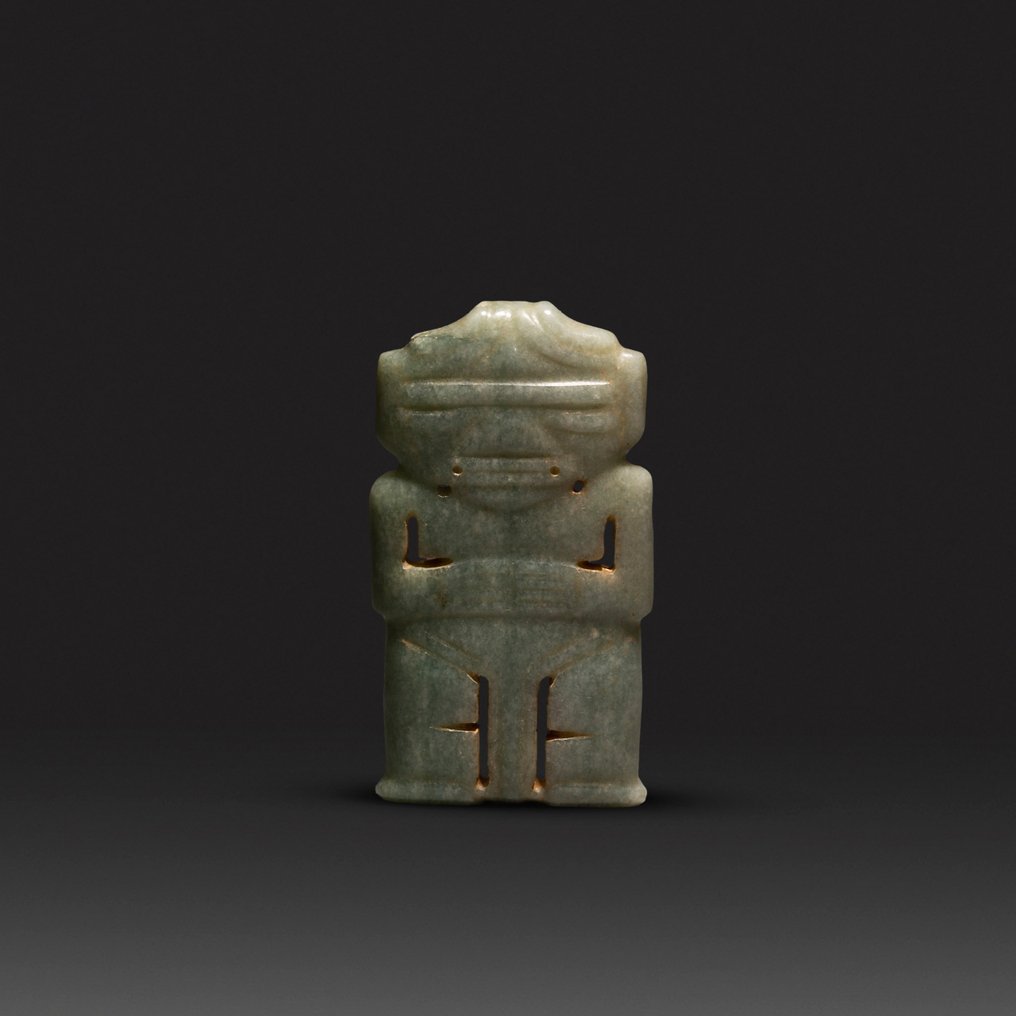 Nicoya - Guanacaste, Costa Rica. Jade Anthropomorphic Hachoid Pendant,  c. 300 - 500 AD. 9.2 cm. Spanish Export License. #1.1