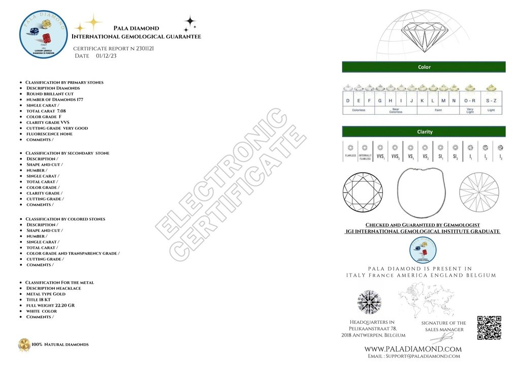 Pala Diamond - Kraghalsband - 18 kt Vittguld Diamant  (Natural) #3.2