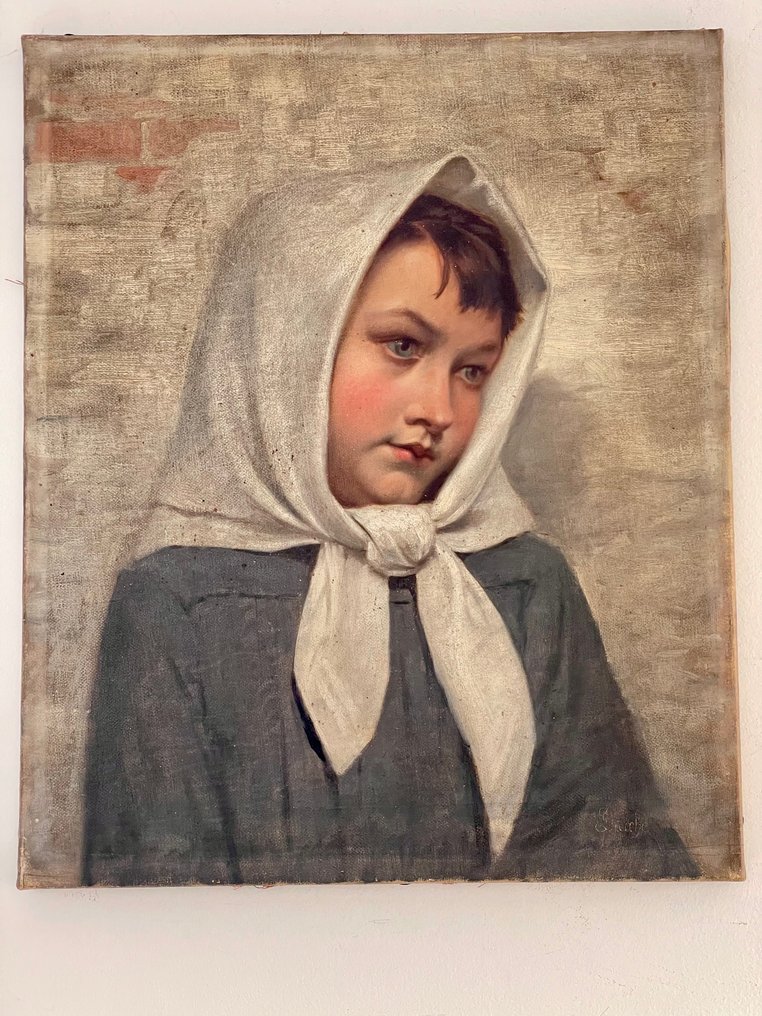 Joseph Darche (1846-1906) - Jeune fille rêveuse au fichu #1.2