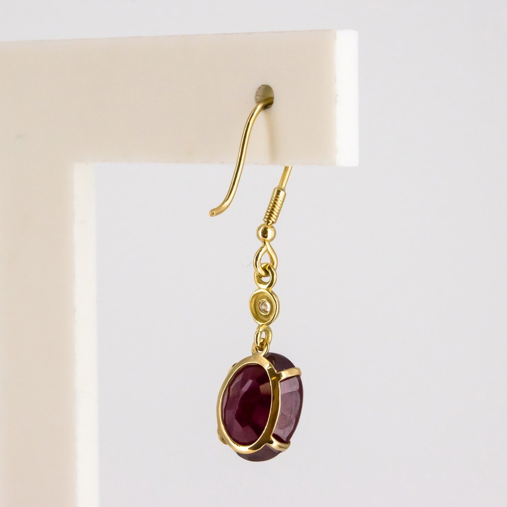 耳環 - 18 克拉 黃金 鉆石  (天然) - 紅寶石 #2.1