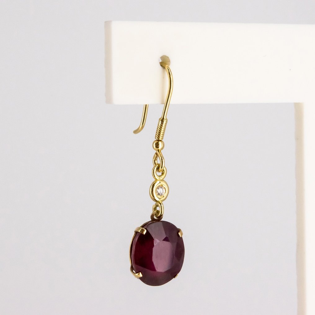 耳環 - 18 克拉 黃金 鉆石  (天然) - 紅寶石 #1.2