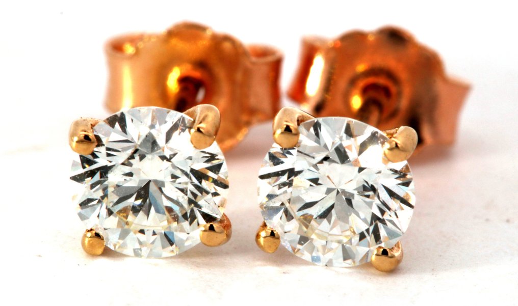 Stud earrings - 18 kt. Yellow gold -  0.50 tw. Diamond  (Natural) #1.1