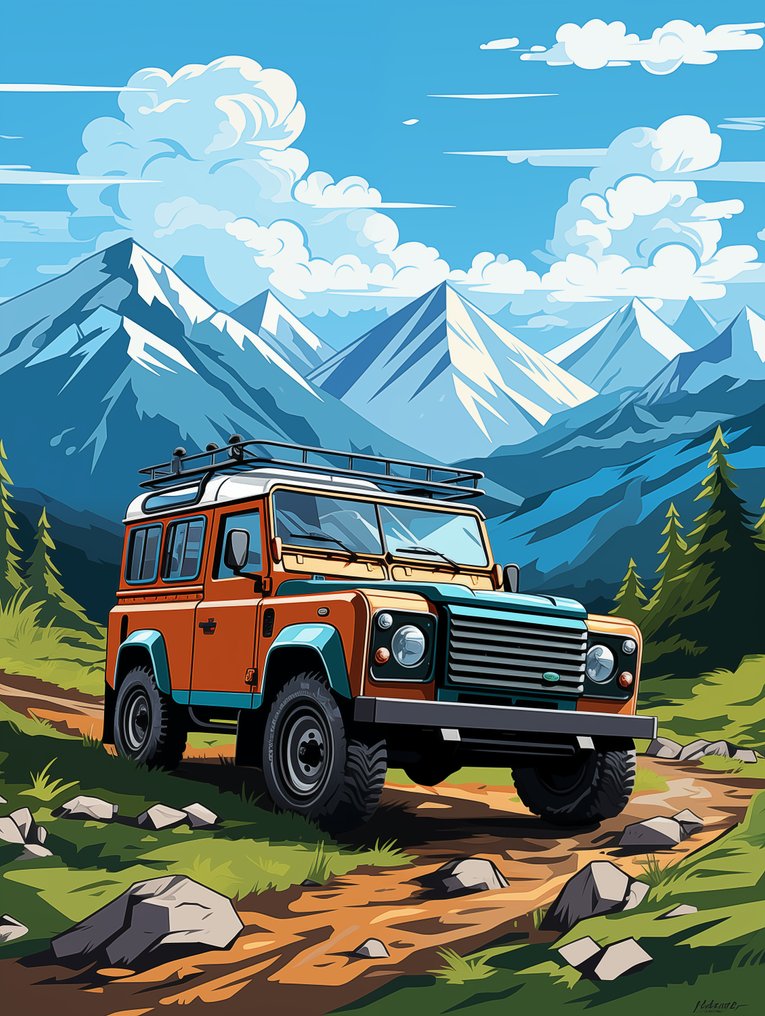 Artwork - Land Rover - Land Rover Defender - Offroad Car Collector - Premium Man Cave Artwork #1.0