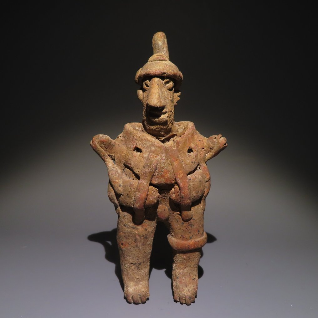 Nayarit, México Terracota Figura de un guerrero. Muy raro. 14 cm H. Con licencia de Exportación Española. #1.2