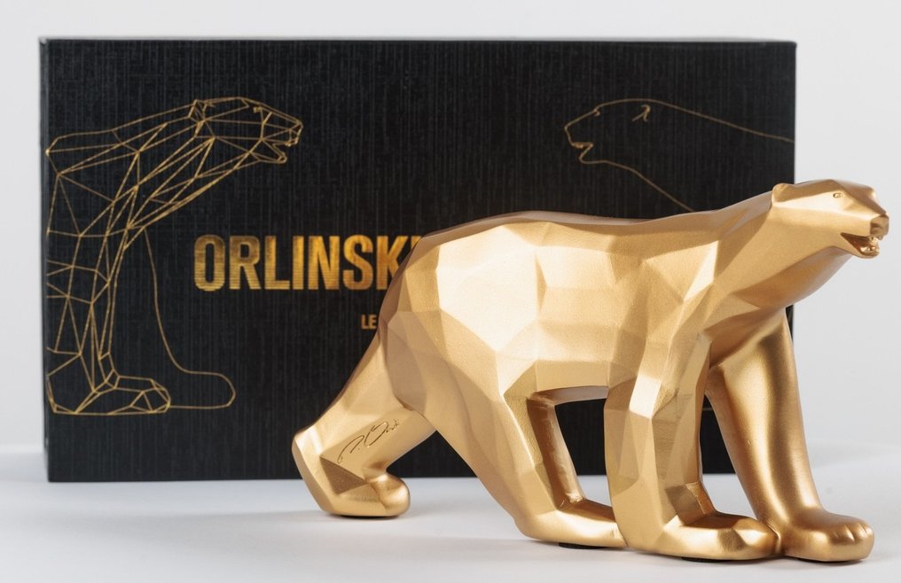 Richard Orlinski (1966) - Skulptur, Ours Pompon x Orlinski (Matt Gold) - 23 cm - Harpiks - 2020 #1.1