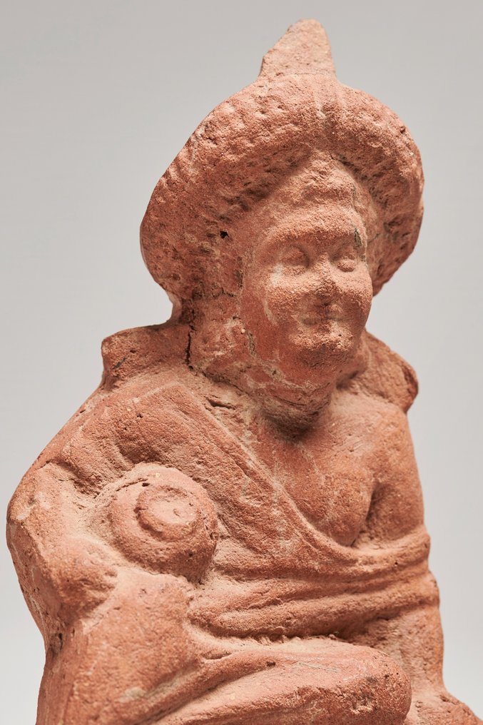 Het oude Egypte, Grieks-Romeinse periode Terracotta zittende harpokrates Met Spaanse exportvergunning #2.1