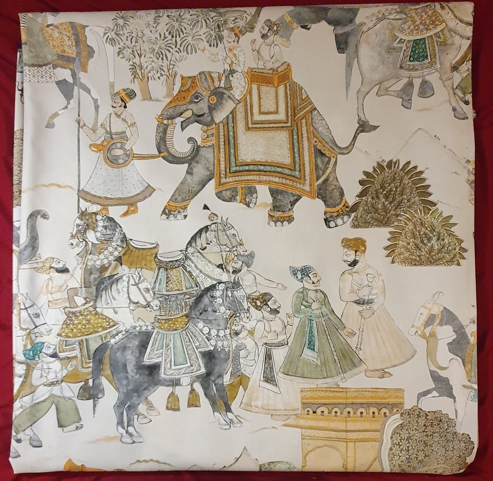 Αποκλειστικό ινδικό ύφασμα με άλογα και ελέφαντες - 300x280cm - Artmaison - Ύφασμα  - 300 cm - 280 cm #1.0