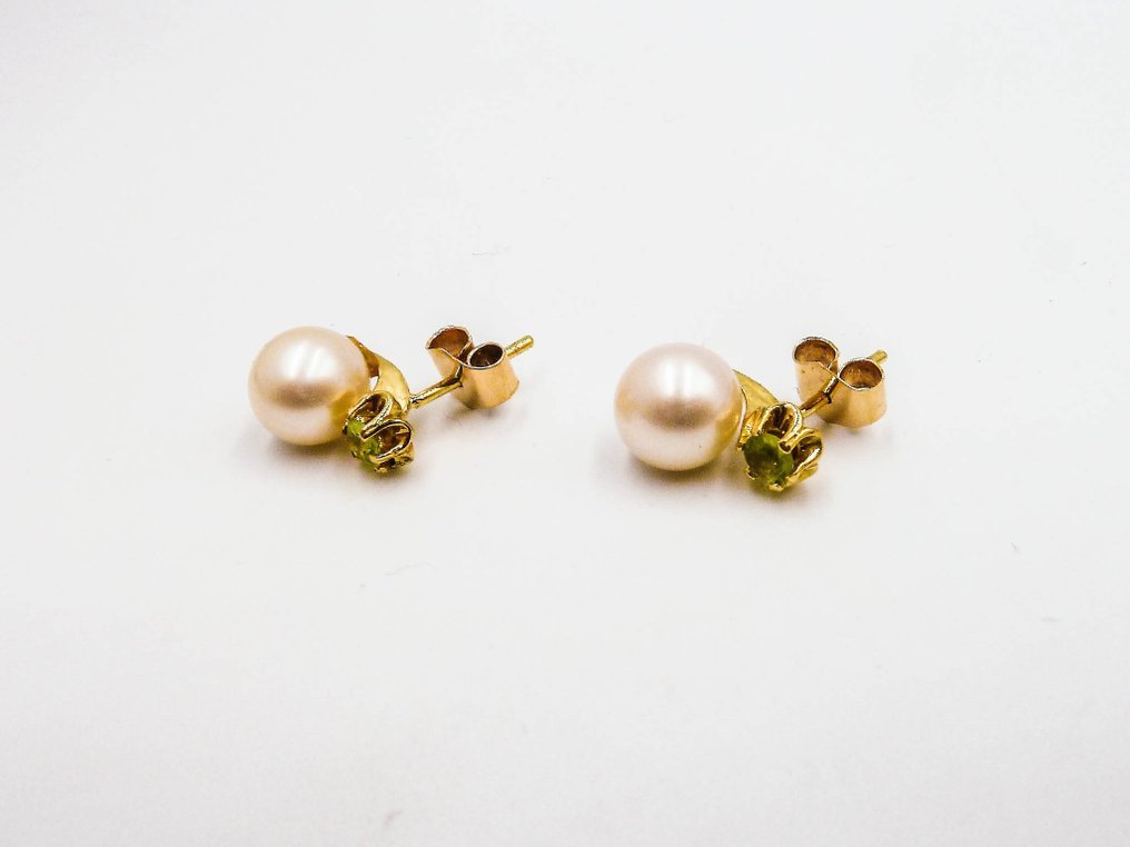 Σκουλαρίκια - 18 καράτια Κίτρινο χρυσό Μαργαριτάρι - Περίδοτο #4.3