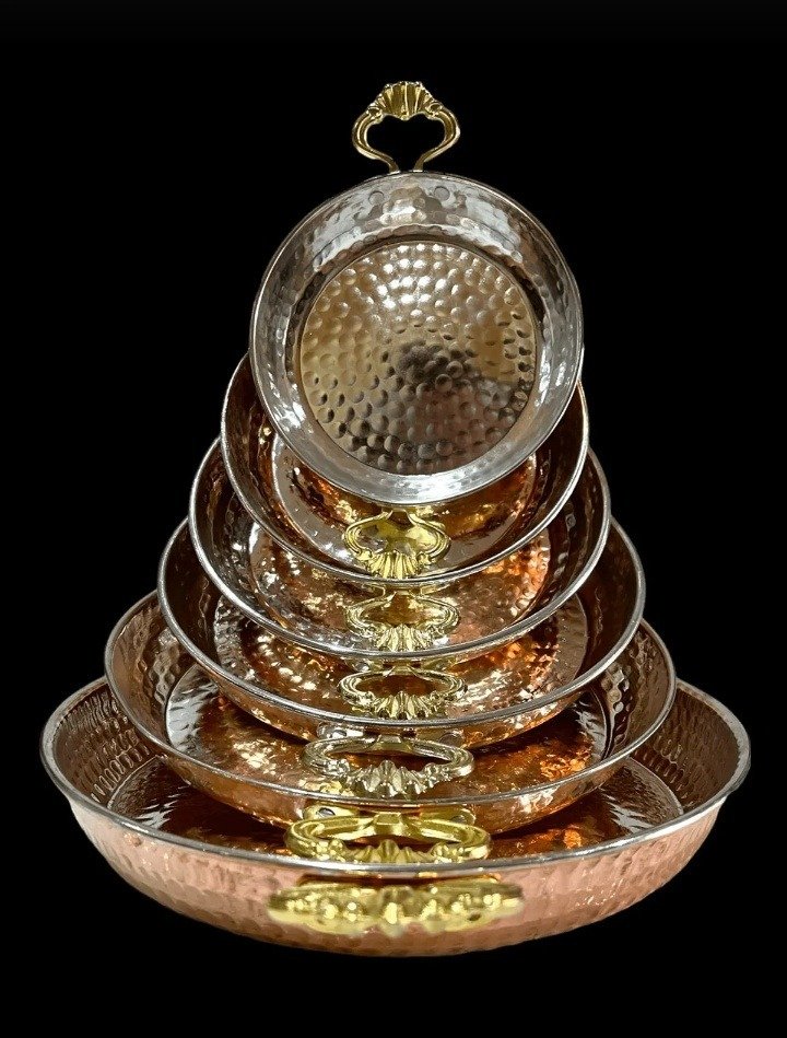 Τηγάνι (6) - Χαλκός, Ορείχαλκος - Σετ χειροποίητων χαλκένιων τηγανιών. #1.0