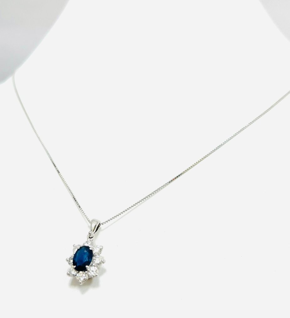 18 kt Vittguld - Halsband med hänge - 1.20 ct Safir - Diamanter #1.2
