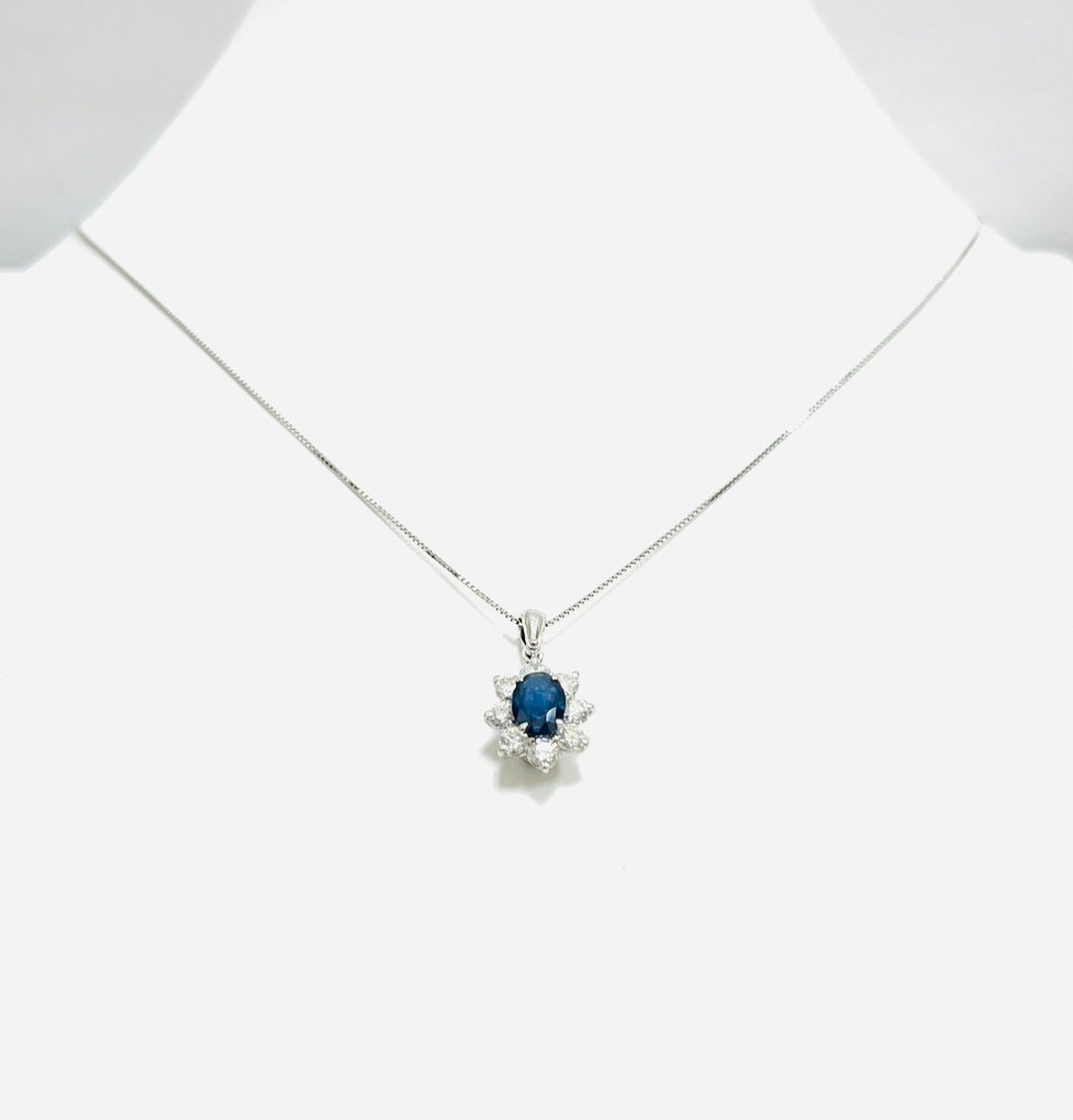 18 kt Vittguld - Halsband med hänge - 1.20 ct Safir - Diamanter #1.1