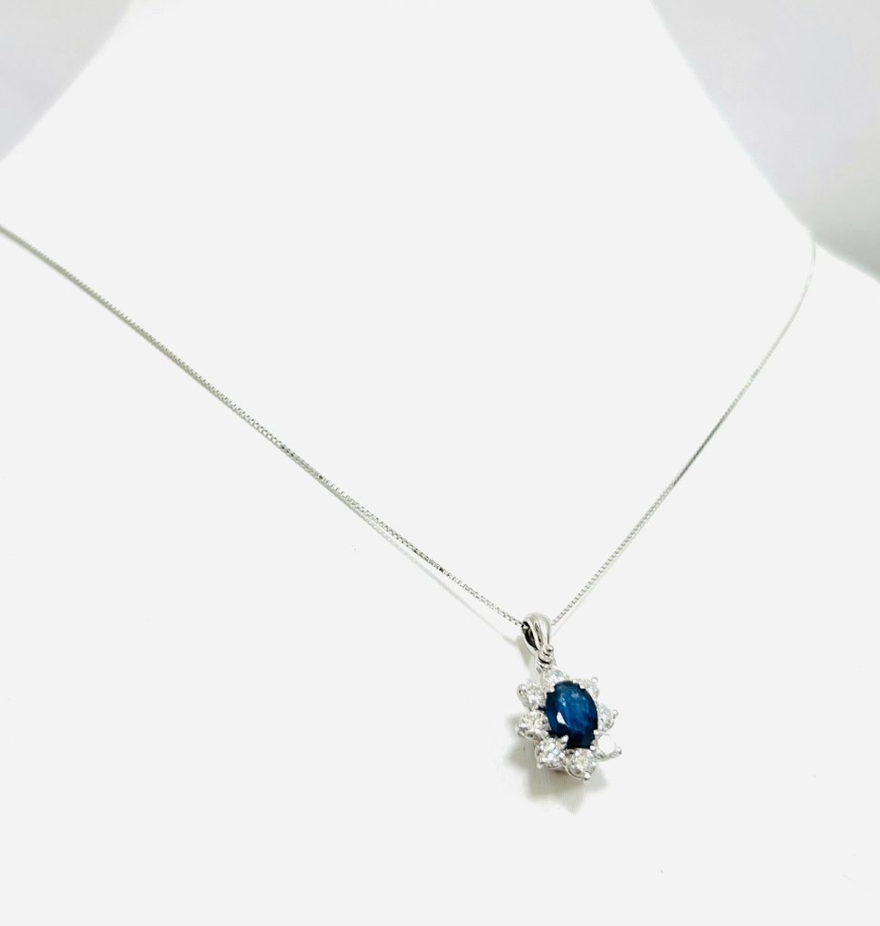 18 kt Vittguld - Halsband med hänge - 1.20 ct Safir - Diamanter #2.1