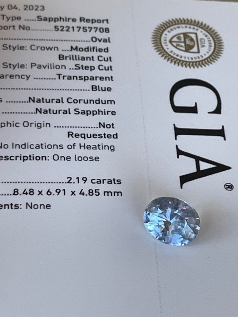 1 pcs  蓝色 蓝宝石  - 2.19 ct - 美国宝石研究院（GIA） #4.3