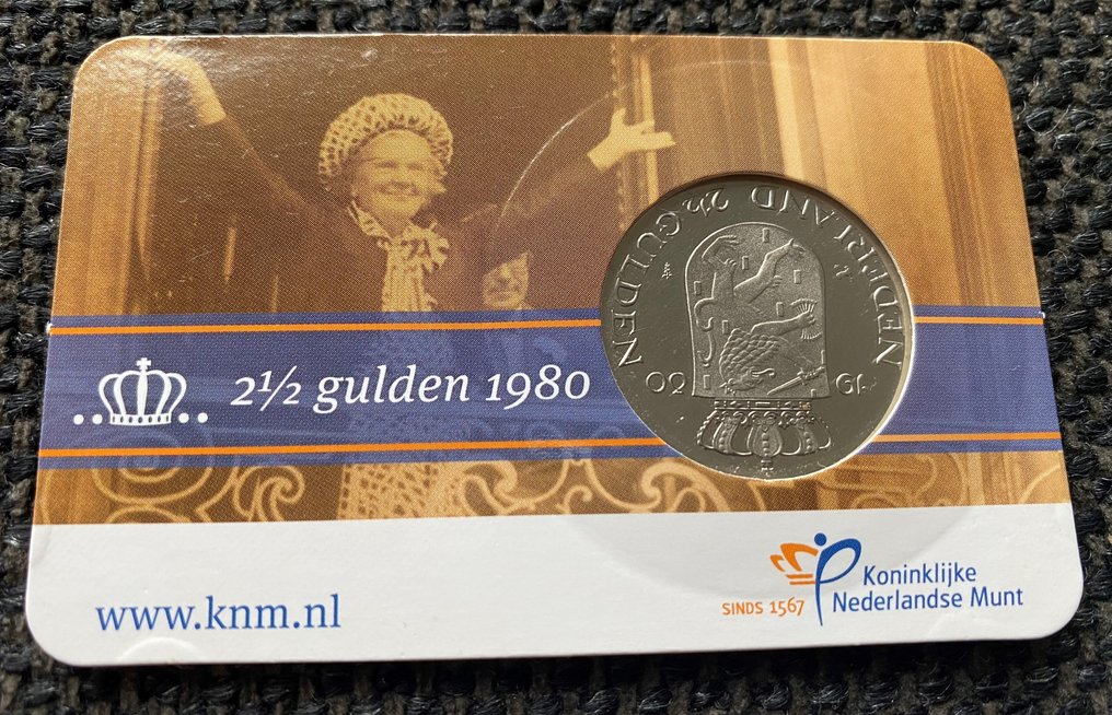 Nederland. 2½ Gulden 1980 "Dubbelkop" in coincard (Zonder minimumprijs) #1.0