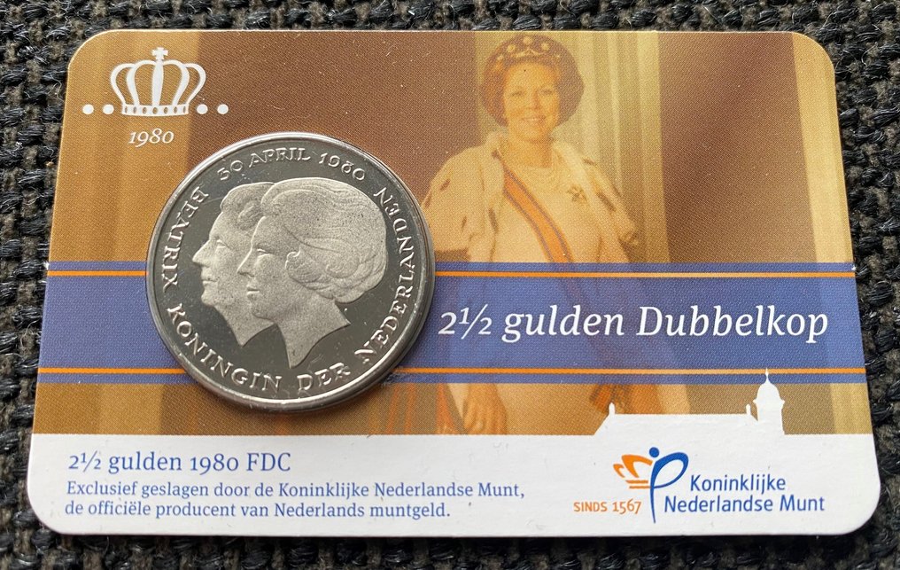 Nederland. 2½ Gulden 1980 "Dubbelkop" in coincard (Zonder minimumprijs) #1.0