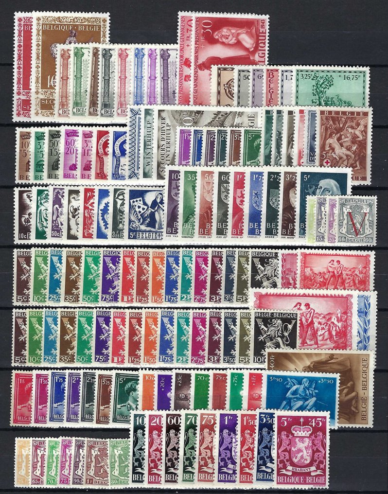 比利时 1939/1945 - 完整年份，包含所有邮票、邮票簇及邮票簇中的邮票 - OBP/COB 496/724 + BL10/17 #1.0