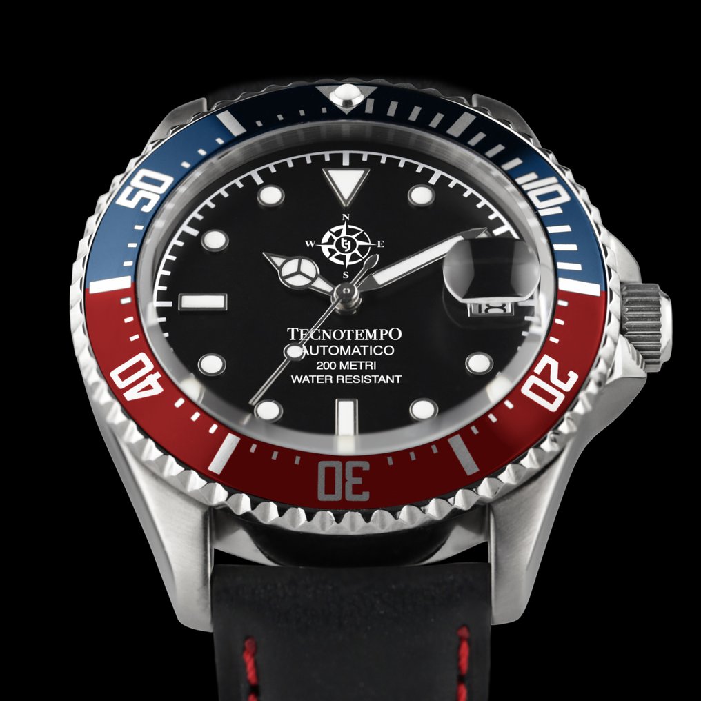 Tecnotempo - Automatic Diver 200M - "Wind Rose" Limited Edition - TT.200P.RDVRB (Black-Blue-Red/leather strap) - Men - 2020+ #1.0