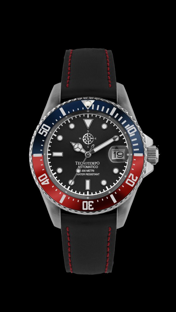Tecnotempo - Automatic Diver 200M - "Wind Rose" Limited Edition - TT.200P.RDVRB (Black-Blue-Red/leather strap) - Men - 2020+ #1.0