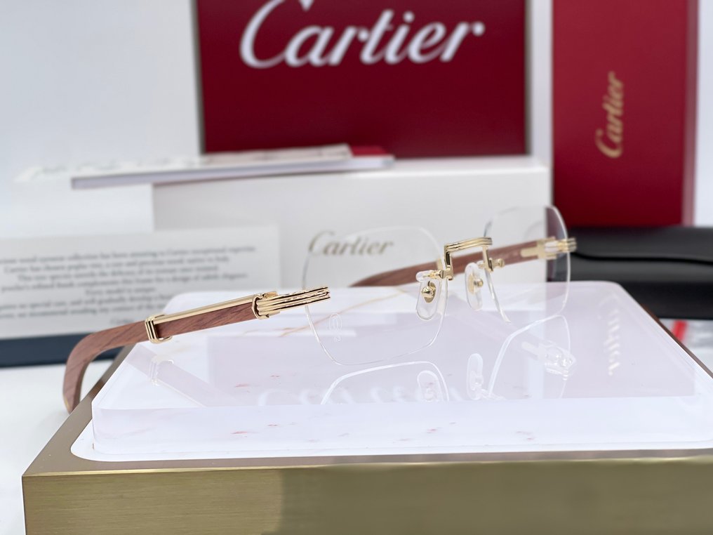 Cartier - C Decor Wood Brown Gold Planted 18k - Glasögon #1.1