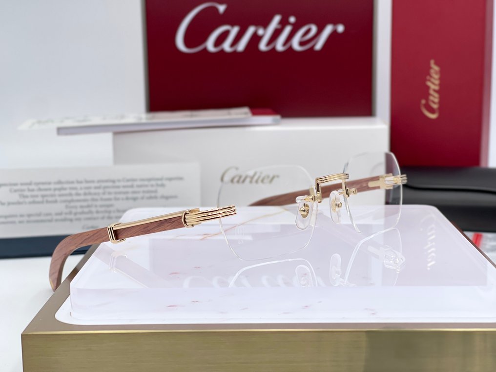 Cartier - C Decor Wood Brown Gold Planted 18k - Glasögon #2.1