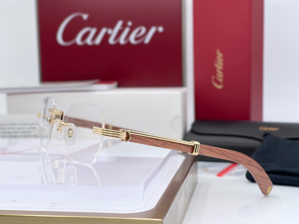 Cartier - C Decor Wood Brown Gold Planted 18k - Glasögon #3.1