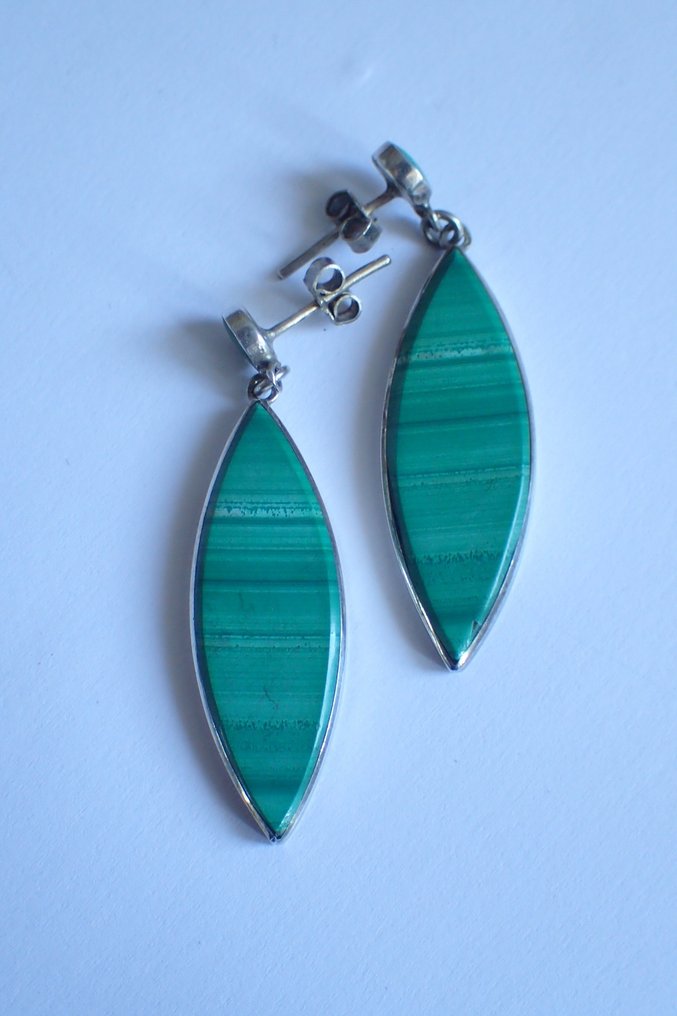 Argento - Orecchini - Lange Malachiet Oorsteker #1.0