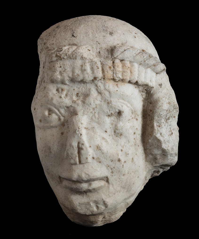 Romersk antik Marmor teatralsk maske. 29 cm H. Kæmpe og vigtig. Spansk eksportlicens. #1.1